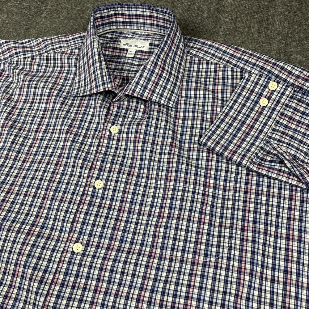 Peter Millar Shirt Men's XXL Blue Plaid Performance Summer Comfort